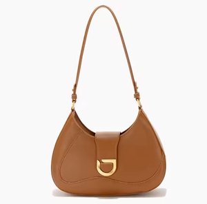 Sac à bandoulière antivol minimaliste en cuir PU marron avec sangle arquée, fermeture éclair et compartiment pour ordinateur, style féminin - Product Image 1