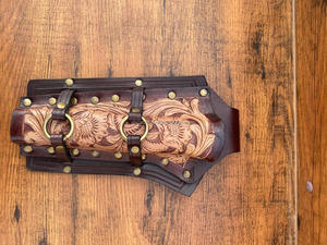 Vintage Style Western Handcrafted <b>Tooled</b> Cowhide Leather Right Handed Cowboy Holster Genuine Leather Concealed Belt Loop Holster - Product Image 2