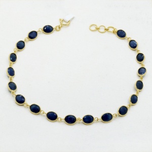 Women's Dainty 18k Pure Yellow Gold Natural Blue Sapphire Gemstone Handmade Bracelet- Certified Party <b>Gift</b> - Product Image 1