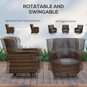 4-Piece All-Weather PE Rattan Garden Patio Set Gray Sofa with 2 <b>Swivel</b> Rocking Chairs and 2-Tier Glass <b>Table</b> - Product Image 6