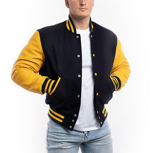 Unisex Top Selling Custom Slim Baseball Varsity Bomber Jacket Durable Wool Canvas Breathable Geometric Patchwork Hooded <b>Stand</b> - Product Image 1