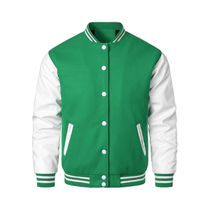 Blouson de motard style universitaire, design robuste, mélange de laine résistant, manches en cuir véritable, fermeture à boutons-pression, style motard - Product Image 1