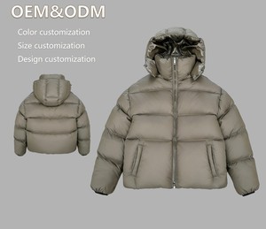Veste bomber matelassée brillante de haute qualité pour l'hiver, coupe courte, à capuche, zippée, imperméable, pour fabricants en gros - Product Image 1