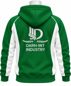 Sweat à capuche pour homme OARH-INT INDUSTRY, vert et blanc, manches raglan, logo brodé, poche avant, coupe décontractée, vêtements d'hiver - Product Image 2