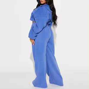 Nouvel ensemble de survêtement élégant personnalisé avec logo, comprenant un sweat à capuche court à épaules tombantes et un pantalon de jogging, 2 pièces, pour femmes - Product Image 2