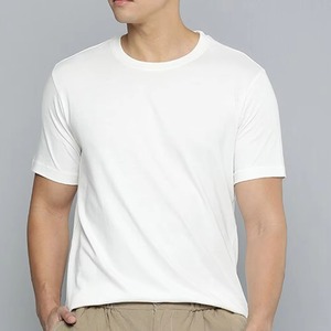 T-shirt en jersey de coton à manches courtes et col rond pour homme, couleur jaune unie, coupe classique, style décontracté - Product Image 4