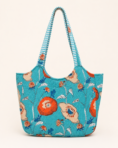 India Block Printed Reversible Quilted Cotton Tote <b>Bag</b> for Lady Bohemian Floral Design Magnetic Closure <b>Large</b> Size <b>Beach</b> & Daily - Product Image 1