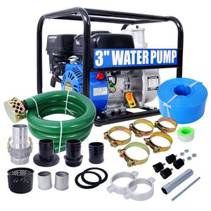 3 Inch 209cc 7HP 4 Stroke OHV ENGINE Gas Powered Semi Trash Water Pump with 50 ft Discharge <b>Hose</b> and 12 ft <b>Suction</b> <b>Hose</b> - Product Image 1
