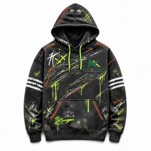 Sweat-shirt à capuche unisexe avec motif néon goutte à goutte et détails graphiques vieillis, idéal pour l'hiver - Vente en gros - Product Image 4