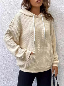 Cream <b>Cable</b> <b>Knit</b> Hooded Sweatshirt <b>Women</b> Pullover Hoodie Long Sleeve Casual <b>Sweater</b> for Autumn Winter - Product Image 4