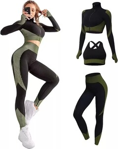 Ensemble de yoga écologique sans couture pour femmes, soutien-gorge de sport zippé, leggings taille haute, séchage rapide, vêtements de sport et de fitness - Product Image 4
