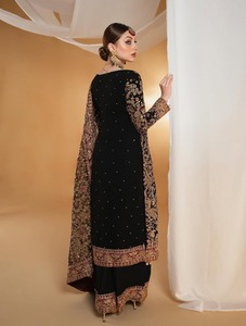 DESIGNER FAUX GEORGETTE EMBROIDERY SEQUENCE WORK WITH HAND WORK <b>TOP</b> PALAZZO WITH DUPATTA BLACK 74926 - Product Image 3