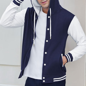 <b>Men's</b> Premium Canvas Varsity Jacket | Waterproof <b>Fleece</b> Lining | <b>Navy</b> Blue Ice White Contrast Sleeves | Letterman Bomber - Product Image 2