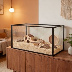 Jaula Moderna para Mascotas Pequeñas y Medianas, para Cría de Animales Pequeños, Uso en Interiores y Exteriores, Diseño con Patrón Animal, Fabricada en Acero, Vidrio y Material PP - Product Image 1