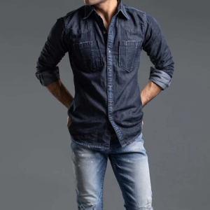 Chemises en jean décontractées pour hommes OEM – Nouvelle collection, respirantes, élégantes, coupe ajustée, légères et de haute qualité - Product Image 4