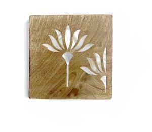Ensemble de sous-verres en bois tendance avec incrustation florale en nacre, design oriental, tapis et dessous de plat, décoration de table, set de table - Product Image 2