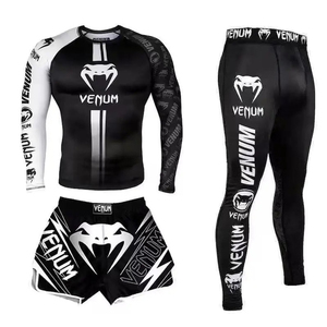 Jiu Jitsu Rashguard MMA T-<b>shirt</b> + Pants Unisex 3PCS/Set Brazilian Grappling BJJ <b>Boxing</b> Sport Clothing Gym Shorts Front Quick Dry - Product Image 1