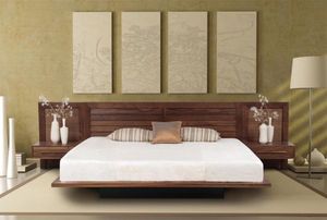 Wholesale Solid Acacia & Mango Wood Floating <b>Bed</b> <b>Frame</b> | Contemporary Walnut Finish Hotel Bedroom Furniture - Product Image 2