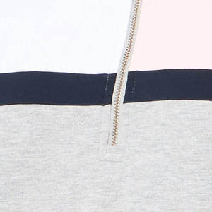 Polo gris à manches courtes pour femme avec rayures color block, col zippé, décontracté, respirant, printemps-été, coupe classique - Product Image 4