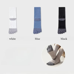 Five Toe Knee High <b>Socks</b> For <b>Men</b> Women Breathable Knitted Cotton Bamboo Fiber Solid Color <b>White</b> Blue Black Spring Casual Wear - Product Image 1