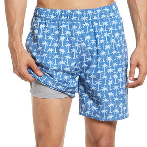 Short de bain pour hommes, imprimé palmiers bleus, taille élastique, séchage rapide, short décontracté, matière extensible, conçu pour la randonnée et le camping - Product Image 2