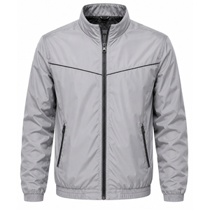 Wholesale <b>Men's</b> <b>White</b> Windproof Racer <b>Jacket</b> Zipper Closure Casual Sporty Polyester Fabric Stand Collar Regular Fit Spring Wear - Product Image 4