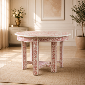 Wooden <b>Dining</b> <b>Table</b> Floral Pattern Decorative Bone Inlay Traditional Design 4-Seater <b>Dining</b> Room Furniture for Home Restaurant - Product Image 4