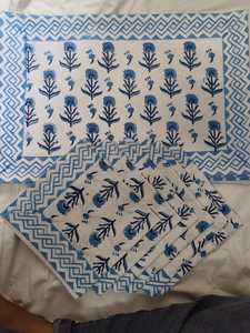 Juego de mantel, camino de mesa y servilletas de algodón estampado a mano, artículos de mesa artesanales hechos a mano por expertos artesanos. - Product Image 3