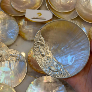 Luxury Gold/Silver Inlay Shell Dish Natural Iridescent Mother of Pearl Exquisite 8cm 10cm Fine Dining Plate Handcrafted <b>MOP</b> Tray - Product Image 1