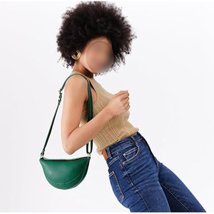 Sac bandoulière en cuir véritable vert avec sangle arquée détachable, design minimaliste, fermeture éclair unisexe - Product Image 5