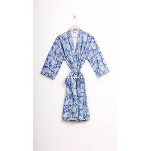 Robe de nuit Kantha élégante faite à la main pour l'été et l'automne, imprimé floral, kimono japonais, bohème, multicolore, décontractée, 100% coton - Product Image 6