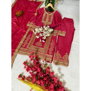 Ensemble Kurti Pant 3 pièces 
 
 5 paires de kurtis en tissu de soie chinon brodés de couleurs différentes, attrayants pour les occasions spéciales, coupe classique - Product Image 2