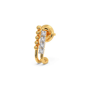 Boucles d'oreilles créoles en perles dorées et diamants - Product Image 2