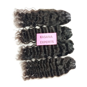 Wholesale <b>Cheap</b> 100% Raw Double Drawn Silk Straight Indian machine double weft deep wave Black Women Human Hair <b>Extensions</b> - Product Image 3