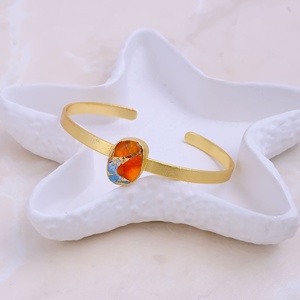 Bague ouverte ovale en pierre de jade de la Mojave, faite à la main, unisexe, plaquée or, tendance, sertie de pierres, réglable, bijoux de mode - Product Image 4
