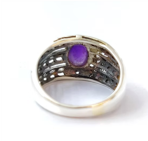 Bague ovale en améthyste pour femme, design unique, en argent massif 925, à plusieurs bandes, à tige fendue, pour occasions festives, cadeau de mariage - Product Image 4