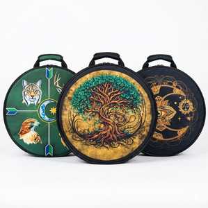 Sac de transport pour tambour shamanique par sublimation |   Tissu Cuadra, sangle réglable |   Sacs à tambours artisanaux de 8 à 24 pouces - Product Image 1