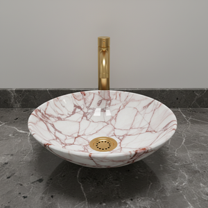 Metal Wash Basin Red <b>Marble</b> Design Brushed Finish Round <b>Table</b> <b>Top</b> Bathroom Sink for Hotel & Home Vanity - Product Image 6