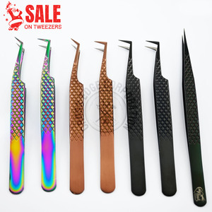 Pince à épiler à pointe de fibre de marque privée Logo personnalisé Extension de cils à pointe de fibre de volume Pince à épiler pour cils russes Acier japonais - Product Image 1