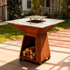 Barbecue au charbon de bois moderne en acier Corten de qualité supérieure, foyer extérieur avec certification CE, allumage automatique pour jardin, camping, brûlage de bois - Product Image 4