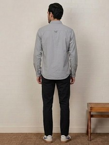 Chemise décontractée pour homme en coton gris clair, manches longues, col boutonné, couleur unie, tissu popeline anti-plis - Product Image 3