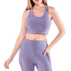 Ensemble de sport pour femme avec logo personnalisé, soutien-gorge de yoga sans couture et legging, vêtements de fitness respirants pour l'entraînement, en coton - Product Image 5