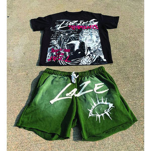 Lazing Performance Men's Black Cotton T-Shirt And Shorts <b>Set</b> Crew Neck Printed Street Style Summer Wear - Product Image 3
