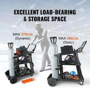 Heavy Duty 3-Tier Welding <b>Cart</b> with 400 Lbs Capacity 360 Degree Swivel Wheels Tank <b>Storage</b> Safety Chains for Moving - Product Image 3