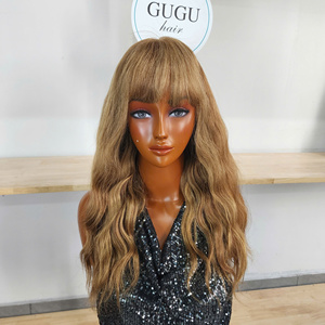 Perruque GUGU en dentelle complète, blondes méchées, cheveux humains vietnamiens, densité 150 %, avec frange, bonnet en dentelle suisse, taille moyenne - Product Image 4