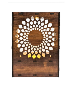 Temple hindou en bois pour la maison, Mandir Om artisanal en bois avec lumière LED, Mandala Lotus découpé au laser, à poser sur table et à accrocher au mur - Product Image 6
