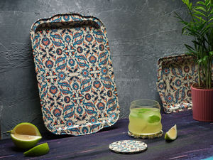 ถาดเสิร์ฟทรงสี่เหลี่ยมผืนผ้าขนาดใหญ่ทำด้วยมือทำด้วยมือมาใหม่นกยูงเคลือบสแตนเลสสำหรับตกแต่งบ้านแบบพกพา - Product Image 5