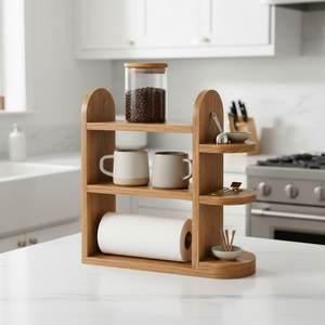 Modern Double Tier Wooden <b>Storage</b> <b>Rack</b> With Metal Frame For <b>Kitchen</b> Spice And Fruit Organization Standing Type Durable counter - Product Image 6