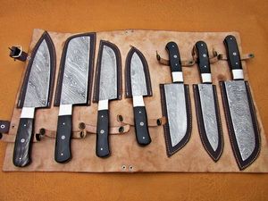 Juego de Cuchillos de Chef SM Knives de 7 Piezas, Acero de Damasco con Mango de Cuerno, Calidad Industrial Premium, Funda de Cuero, Personalizable, Garantía de 3 Años - Product Image 4