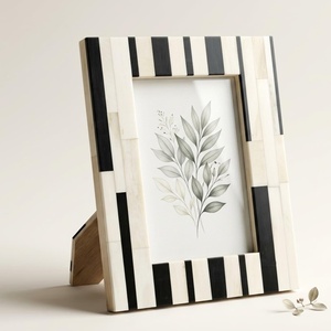 HANDICRAFTS ZONE Handmade Bone Inlay Vertical Classical Photo <b>Frame</b> Tabletop Wall Mount Lightweight Elegant Modern <b>Black</b> Beige - Product Image 1